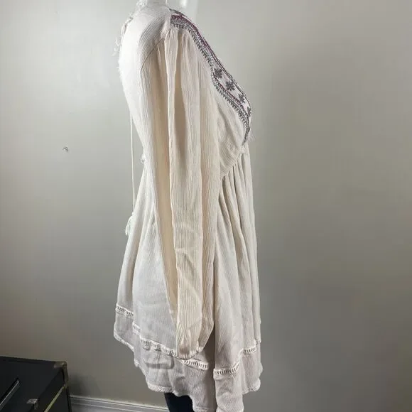 By Together Size Small Ivory western festival Boho Embroidery Mini Dress Tunic - Picture 5 of 12